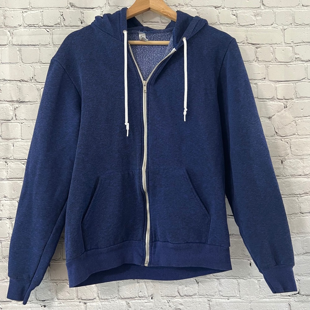 American Apparel Navy Blue Heather Zip Up Hoodie Size Medium Made in USA